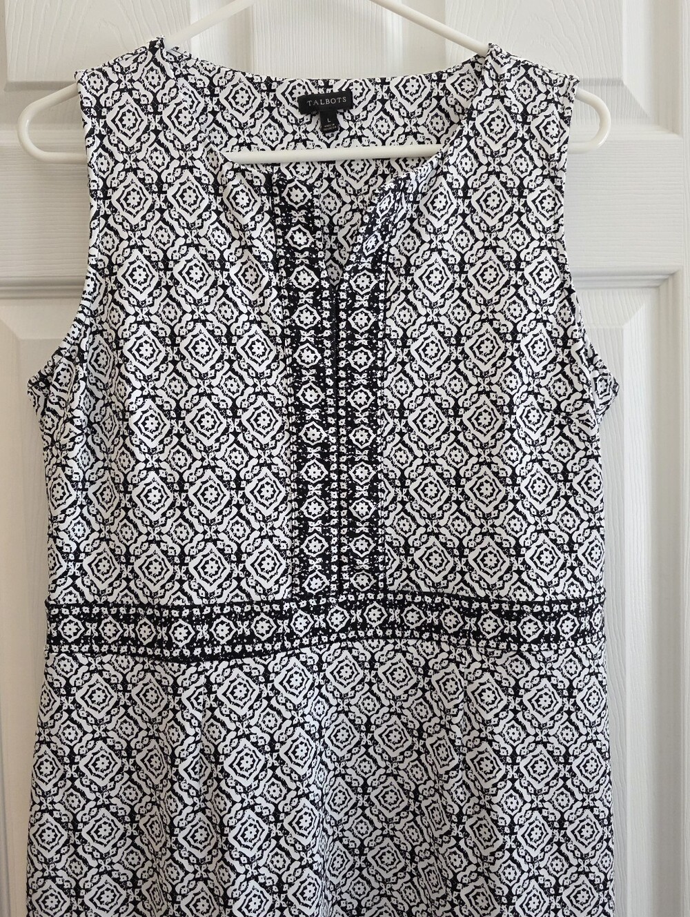 Talbots Large Dress Black White Empire Waist Sleeveless Career